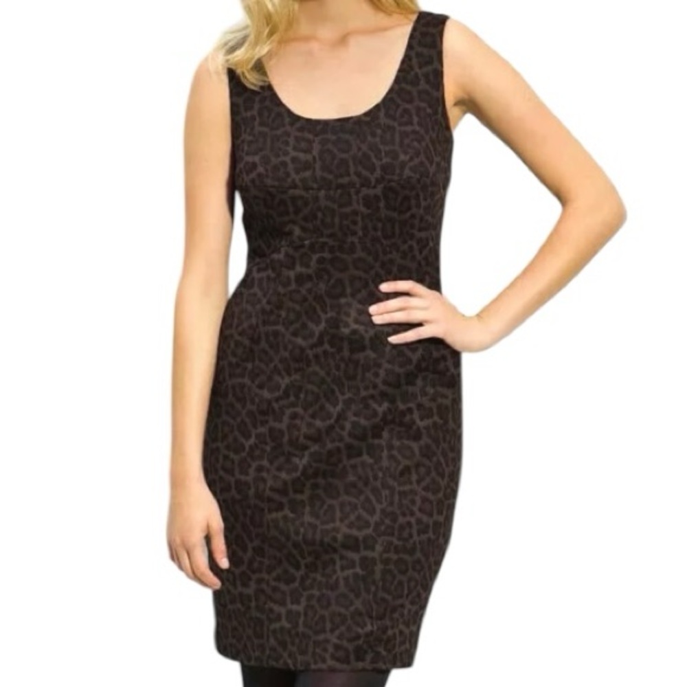 Micheal Kors  size  14  brown leopard print sleeveless Midi dress back zip